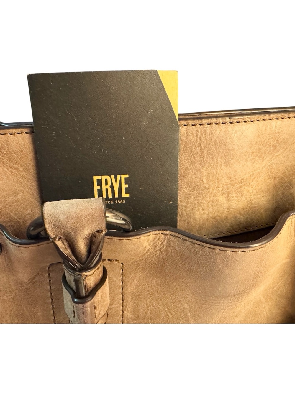 Frye Demi Leather Satchel Crossbody Bag Boho Taupe Gray Like New with Care Tags - Picture 7 of 11
